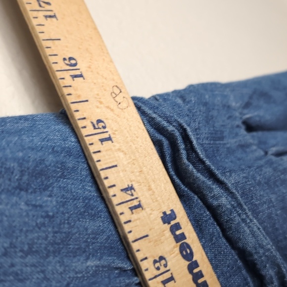 Free People Chester Dress Womens Large Stretch Denim Flutter Sleeve Sparkle 8 - Picture 11 of 15